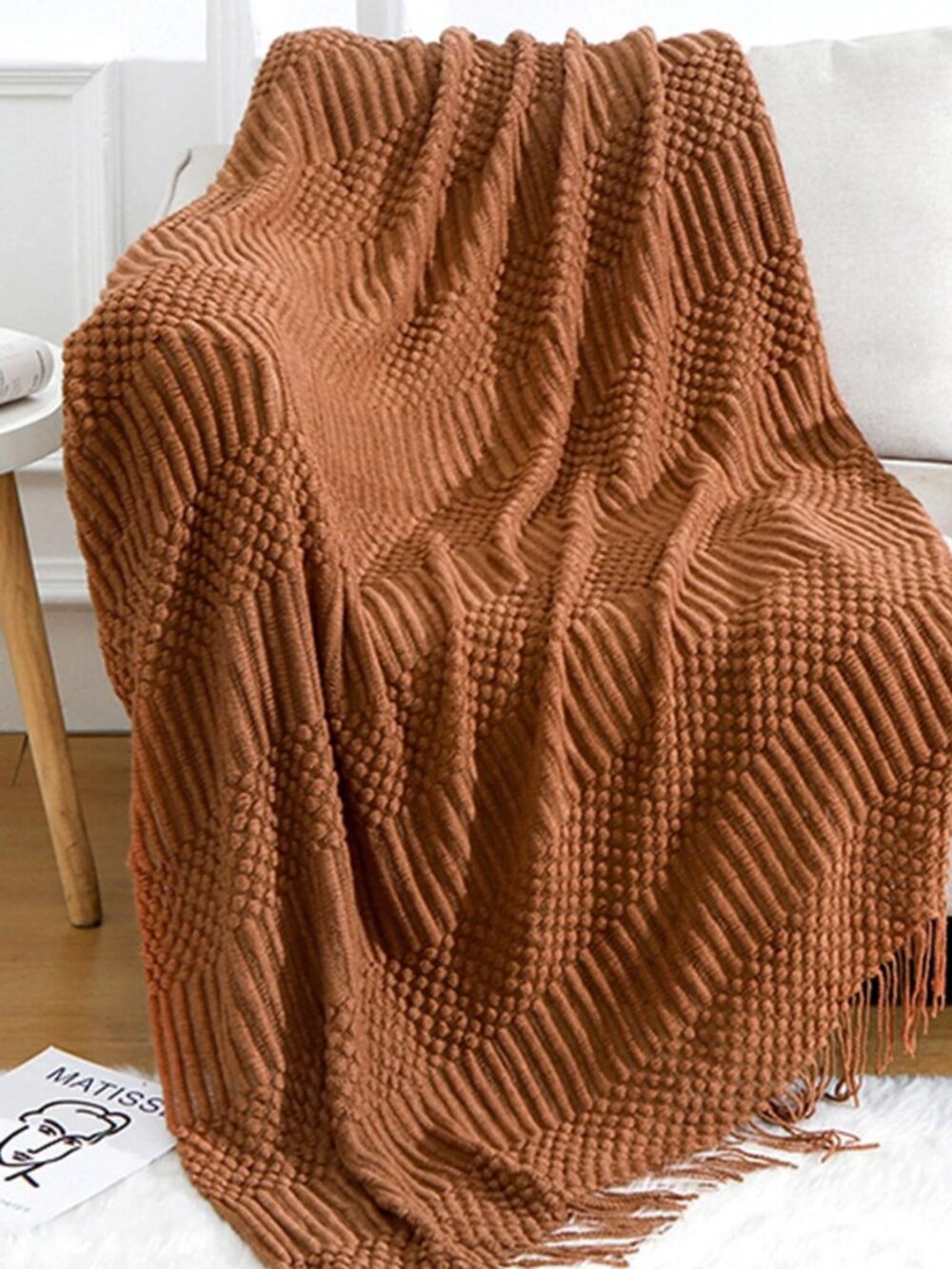 Soft Knitted Throw Blanket for Couch and Bed,Burnt Orange,50"x60"